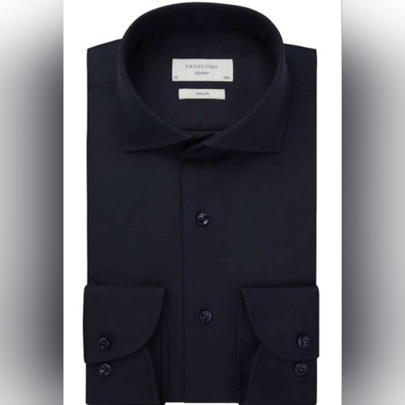 Profuomo Sky Blue Slim Fit Twill Cotton Button Front Shirt - Picture 3 of 9